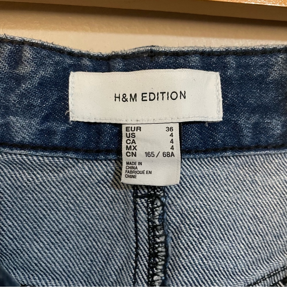 H&M Edition Blue Denim Wide Leg Jeans with Black Wax Coating – Size 4 Like New - Picture 5 of 16
